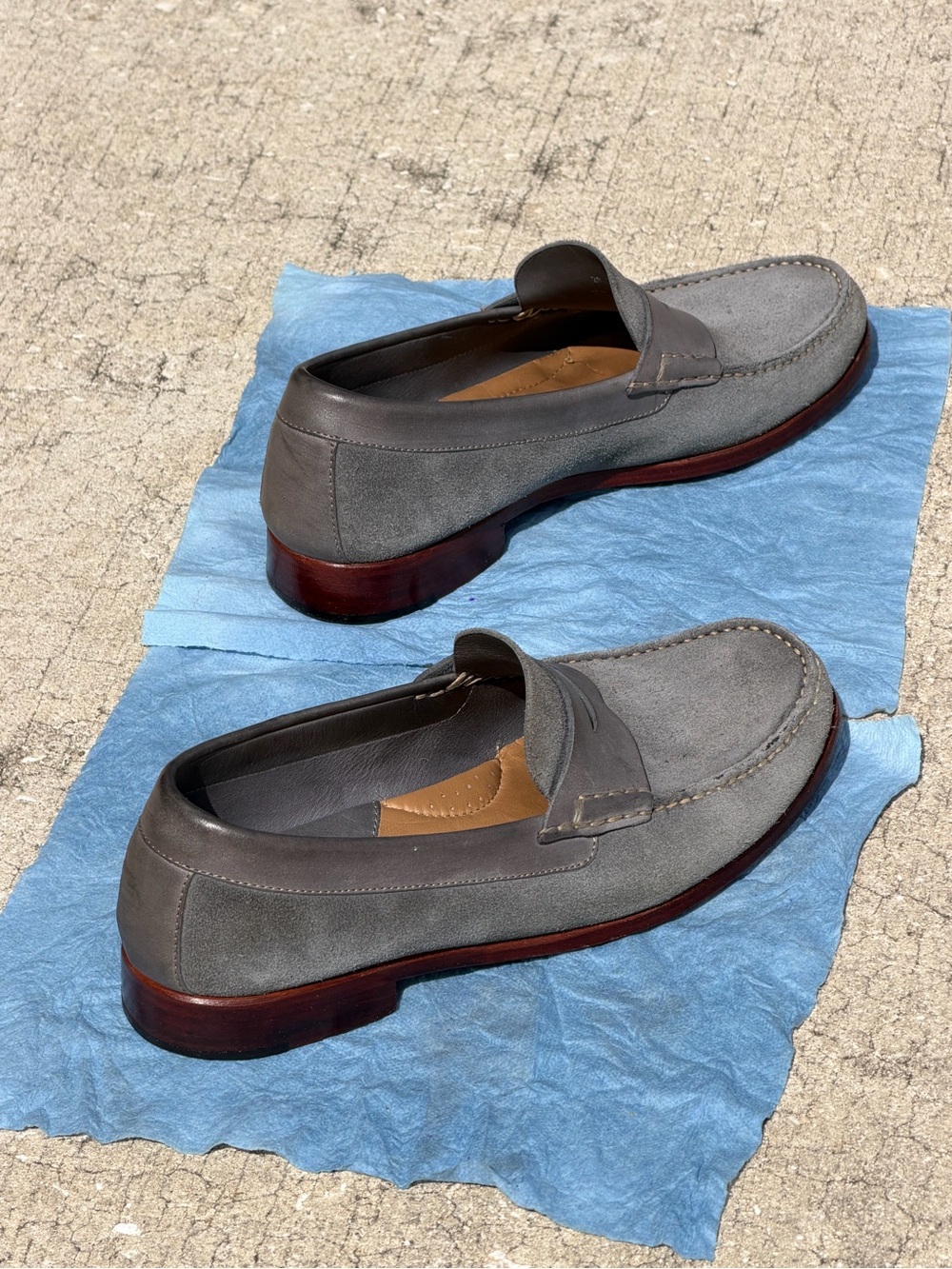 Johnston & Murphy Gray Blue Suede Penny Loafers | Sheepskin | Size 9.5 - Picture 3 of 13